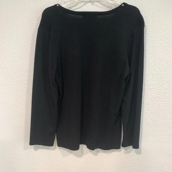 Cable & Gauge Black Pullover Sweater Gold Tone Metal Grommet Neckline Size Large - Picture 2 of 6